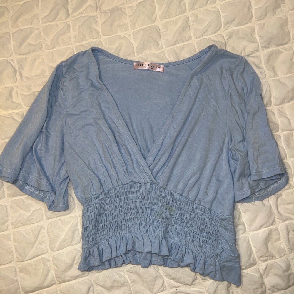 Blue blush baby blue cropped top